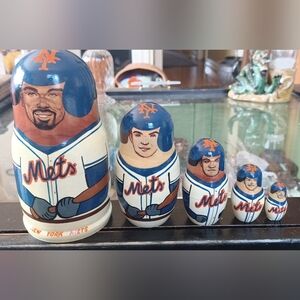 New York Mets Baseball 7" Wooden Hand-painted Nesting Dolls Set Of 5